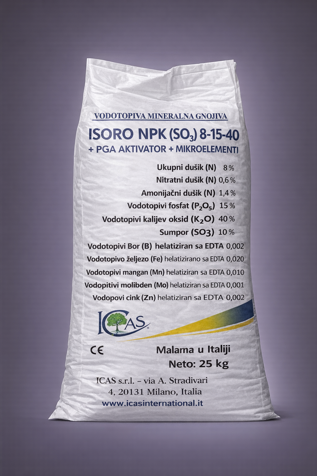 ISORO NPK (SO₃) 8-15-40 (10) + PGA – vodotopivo mineralno gnojivo s mikroelementima